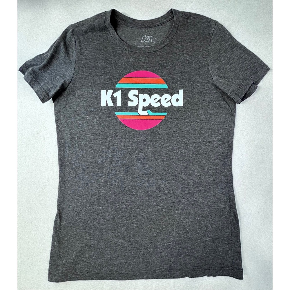 K1 Speed Womens XL T-Shirt Charcoal Gray Heather Retro Sun Graphic Logo Tee